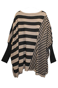 BROWN/CHARCOAL Asymmetric Hem Deep Cuff Striped Jumper - Plus Size 18/20 to 28/30