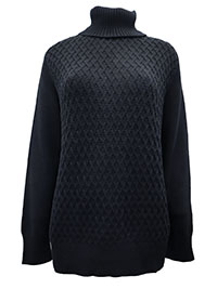 BLACK Roll Neck Lattice Knit Jumper - Size 6 to 16 (XS to XXL)