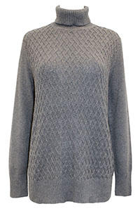 CHARCOAL Roll Neck Lattice Knit Jumper - Size 6 to 14 (XS to XL)