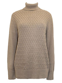 CHESTNUT Roll Neck Lattice Knit Jumper - Size 6 to 14 (XS to XL)