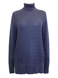 BLUE Roll Neck Lattice Knit Jumper - Size 10 to 14 (M to XL)