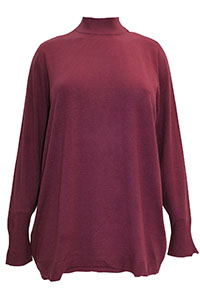 BURGUNDY Curve Funnel Neck Pointelle Trim Jumper - Plus Size 14/16 to 30/32