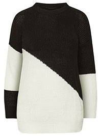 PLUS BLACK Two Tone Panel Stripe Knitted Jumper - Size 14/16 to 34/36