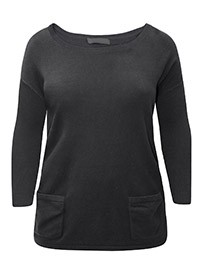 Curve BLACK Ribbed Sleeve Fine Knit Jumper - Plus Size 14/16 to 26/28