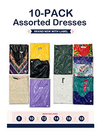 10-PACK Assorted Mixed Length and Style Dresses - Size 8 to 18