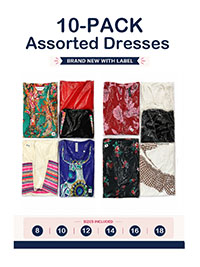 10-PACK Assorted Mixed Length and Style Dresses - Size 8 to 18