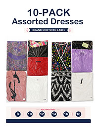 10-PACK Assorted Mixed Length and Style Dresses - Size 8 to 18