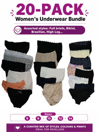 20-PACK Assorted Plain, Printed, Cotton, Lace, Microfibre Knickers - Size 6 to 14