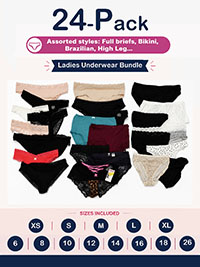 24-PACK Assorted Plain, Printed, Cotton, Lace, Microfibre Knickers - Size 4/6 to 26