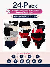 24-PACK Assorted Plain, Printed, Cotton, Lace, Microfibre Knickers - Size 6 to 20/22