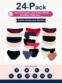 24-PACK Assorted Plain, Printed, Cotton, Lace, Microfibre Knickers - Size 6 to 20/22
