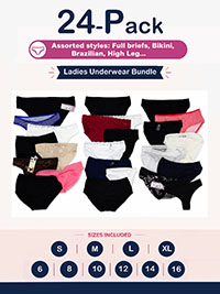 24-PACK Assorted Plain, Printed, Cotton, Lace, Microfibre Knickers - Size 6 to 20/22