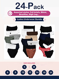 24-PACK Assorted Plain, Printed, Cotton, Lace, Microfibre Knickers - Size 6 to 20