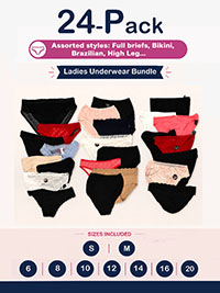 24-PACK Assorted Plain, Printed, Cotton, Lace, Microfibre Knickers - Size 6 to 20