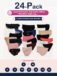 24-PACK Assorted Plain, Printed, Cotton, Lace, Microfibre Knickers - Size 6 to 20