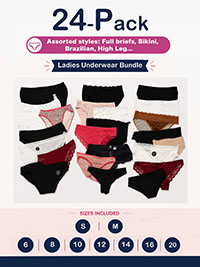 24-PACK Assorted Plain, Printed, Cotton, Lace, Microfibre Knickers - Size 6 to 20