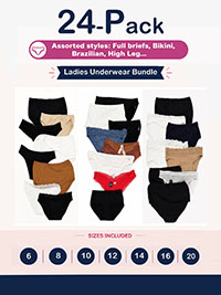 24-PACK Assorted Plain, Printed, Cotton, Lace, Microfibre Knickers - Size 6 to 20