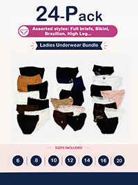 24-PACK Assorted Plain, Printed, Cotton, Lace, Microfibre Knickers - Size 6 to 20