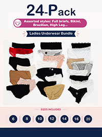 24-PACK Assorted Plain, Printed, Cotton, Lace, Microfibre Knickers - Size 6 to 20