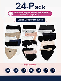 24-PACK Assorted Plain, Printed, Cotton, Lace, Microfibre Knickers - Size 6 to 20