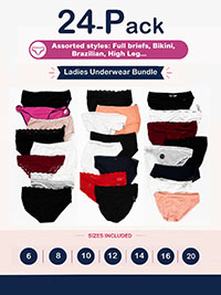 24-PACK Assorted Plain, Printed, Cotton, Lace, Microfibre Knickers - Size 6 to 20