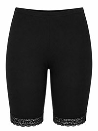 BLACK Lace Trim Cotton Stretch Cycling Shorts - Size 10/12 to 22/24 (S to XL)