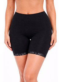 BLACK Cotton Rich Lace Trim Long Briefs - Size 10/12 to 22/24 (S to XL)