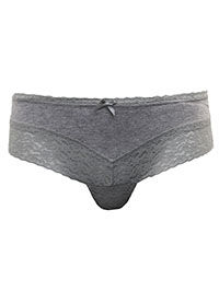 GREY Lace & Bow Detail Brazilian Knickers - Size 8/10 to 22 (S to XXL)