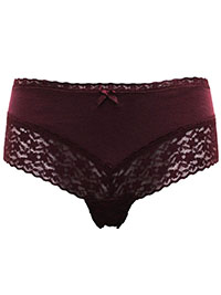 VS WINE Lace & Bow Detail Brazilian Knickers - Size 6 to 24 (XS to XXXL)