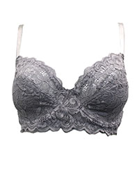 GREY-BLUE Floral Lace Non Padded Full Cup Wired Bralette - Size 32 to 34 (B-C)