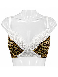 BROWN Lace Trim Wired Animal Print Bra - Size 38 (B cup)