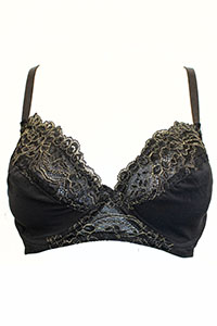 BLACK Metallic Lace Non Padded Wired Bra - Size 32 to 34 (C-D)