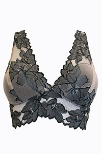BLACK/BEIGE Embroidered Mesh Non Wired Bralette - Size 34 (B cup)