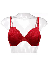 RED Lace Padded & Wired Bra - Size 38 to 40 (B cup)
