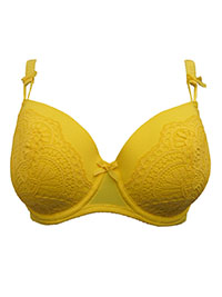 YELLOW Underwired Lace T-Shirt Bra - Size 30 to 44 (D-DD-E-F)