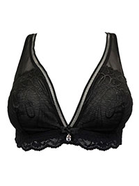 BLACK Embroidered Mesh Non-Wired Bralette - Size 34 to 40 (C cup)