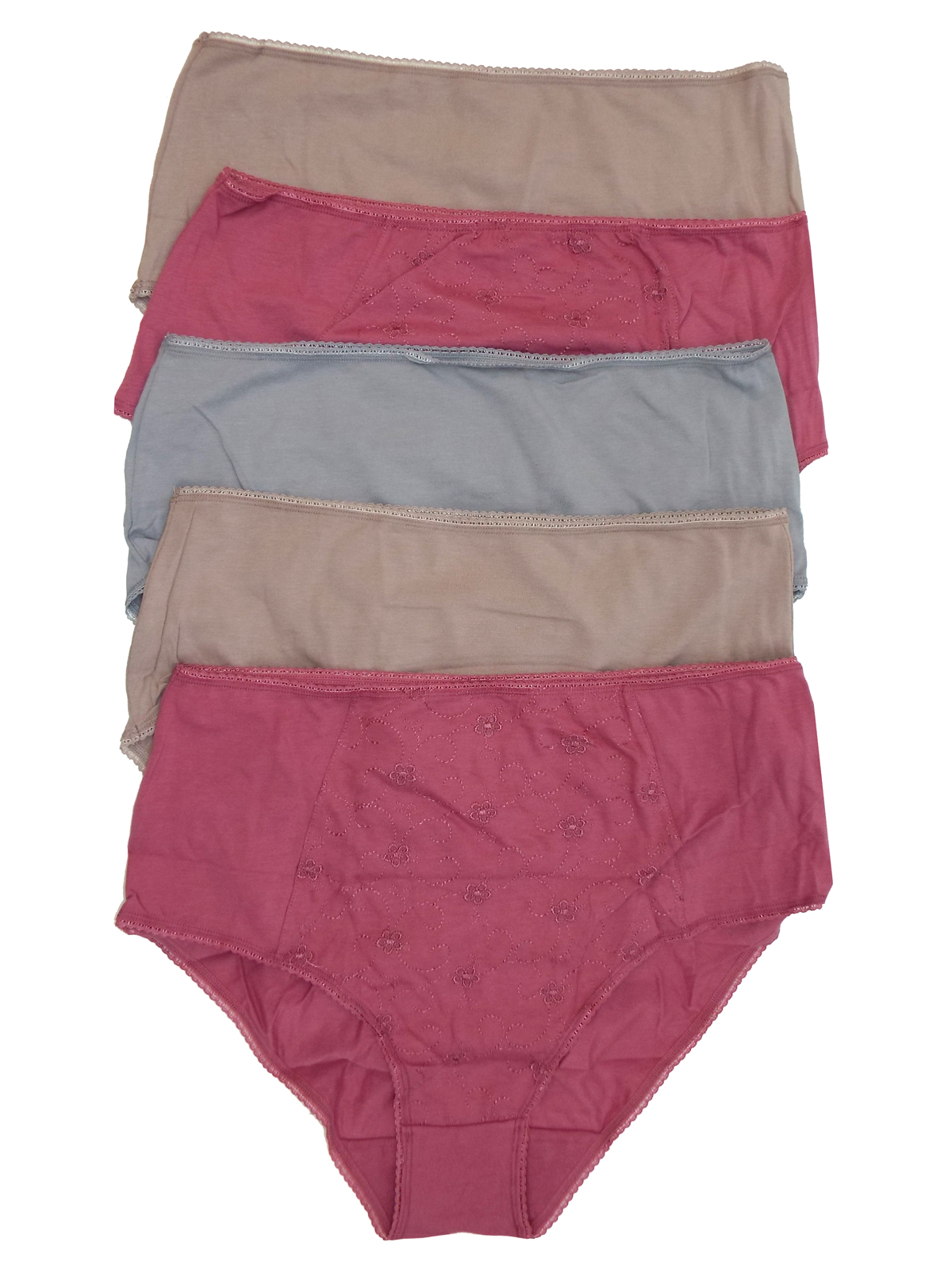 George - - ASSORTED Plain & Embroidered 5-Pack Full Briefs - Size 10 to 24