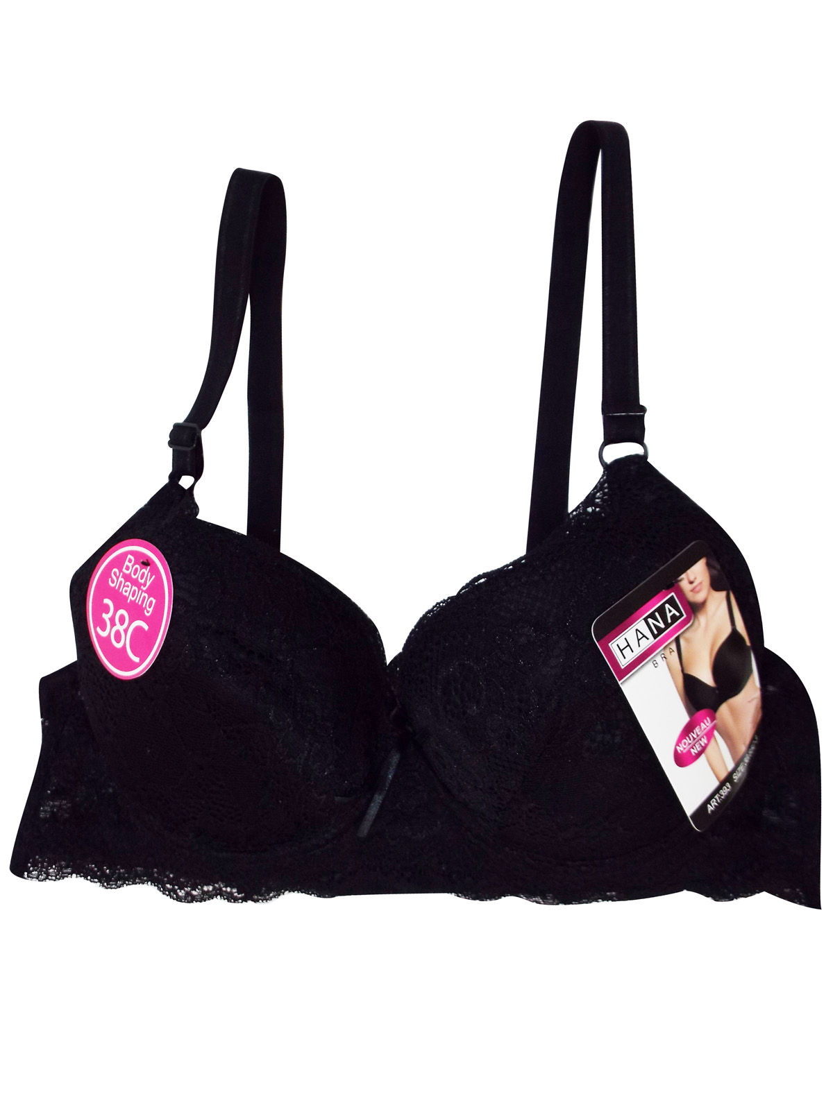 Hana - - Hana BLACK Floral Lace Padded & Wired Full Cup Bra - Size 38 ...