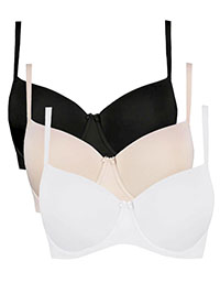 3-PACK Black White Natural Wired T-Shirt Bras - Size 34 (E cup)