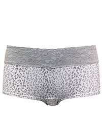 VS WHITE Animal Print Contrast Lace Trim Shortie Knickers - Size 8/10 to 18 (S to XL)