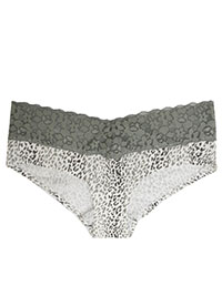 VS WHITE Animal Print Contrast Lace Trim Brazilian Knickers - Size 8/10 (SMALL)