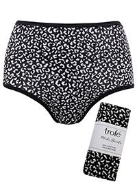 Trofé BLACK/OFF-WHITE Cotton Rich Animal Print Midi Briefs - Size 10 to 18 (S to XXL)