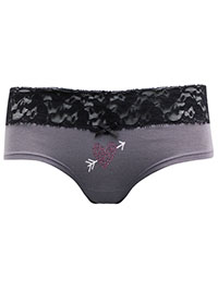 VS DARK-GREY Contrast Lace Trim Rhinestone Hiphugger Knickers - Size 8/10 to 16 (S to L)