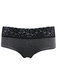 LaSenza DARK-GREY-MARL Contrast Lace Trim Hiphugger Knickers - Size M to L