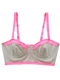 VS GREY PINK Contrast Lace Contour Cotton Adjustable Straps Longline Bra - Size 34 to 36 (B-C-D)