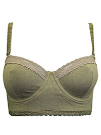 VS KHAKI Contrast Lace Cotton Adjustable Straps Longline Bra - Size 36 (B cup)