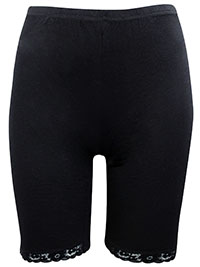 BLACK Cotton Rich Lace Trim Long Briefs - Size 10/12 to 22/24 (S to XL)