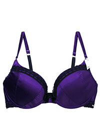 Bx PURPLE Victoriana Satin Plunge Bra - Size 30 (B-C-D-DD-E)