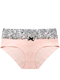 PALE-PINK Contrast Lace Trim Brazilian Knickers - Size 8 to 16/18 (S to XL)