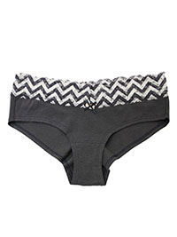 GREY Chevron Lace Waist Trim Brazilian Knickers - Size 8/10 to 12/14 (S to M)